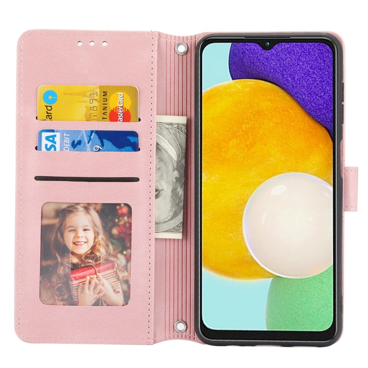 For Samsung Galaxy A14 5G Embossed Stripes Skin Feel Leather Phone Case