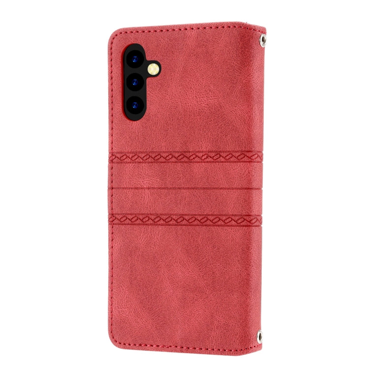 For Samsung Galaxy A14 5G Embossed Stripes Skin Feel Leather Phone Case