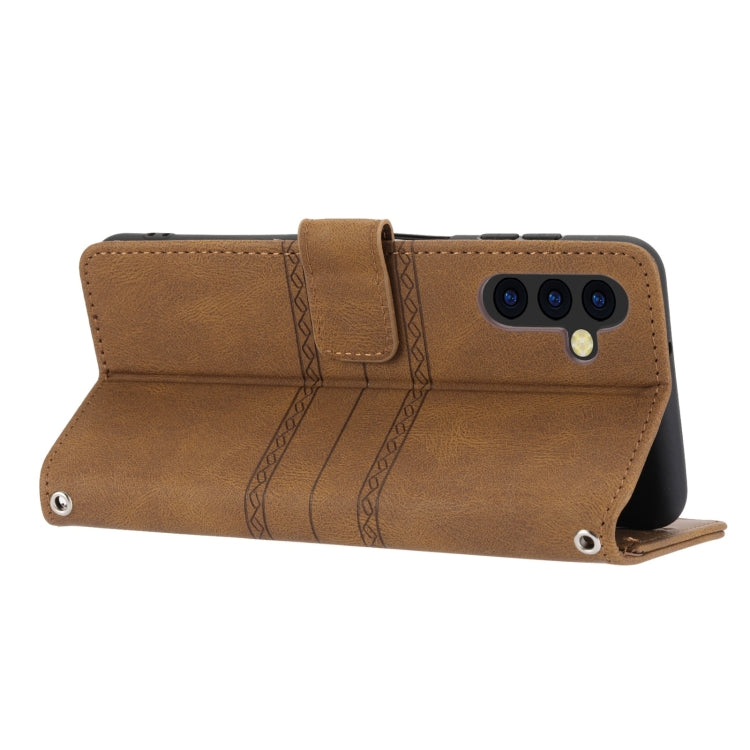 For Samsung Galaxy A14 5G Embossed Stripes Skin Feel Leather Phone Case