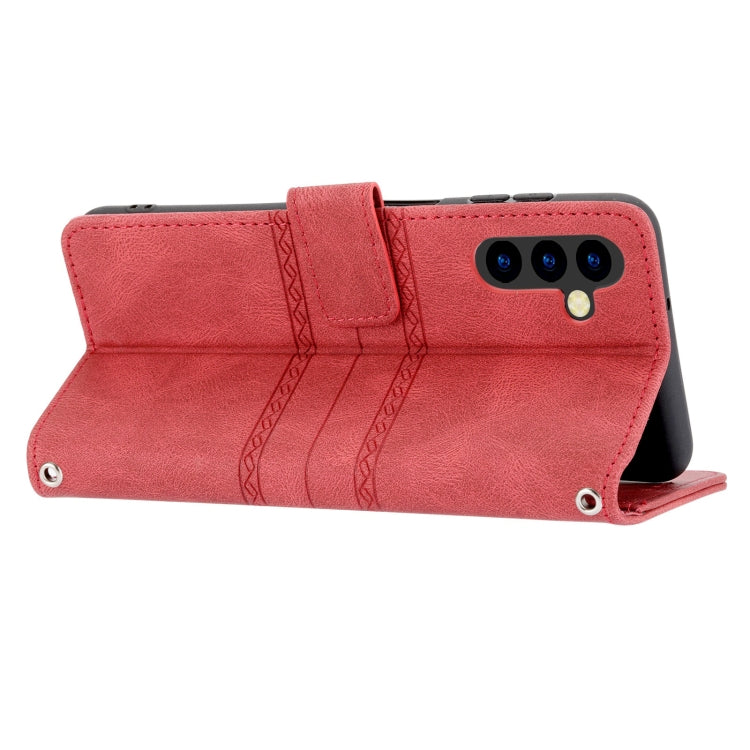 For Samsung Galaxy A34 5G Embossed Stripes Skin Feel Leather Phone Case