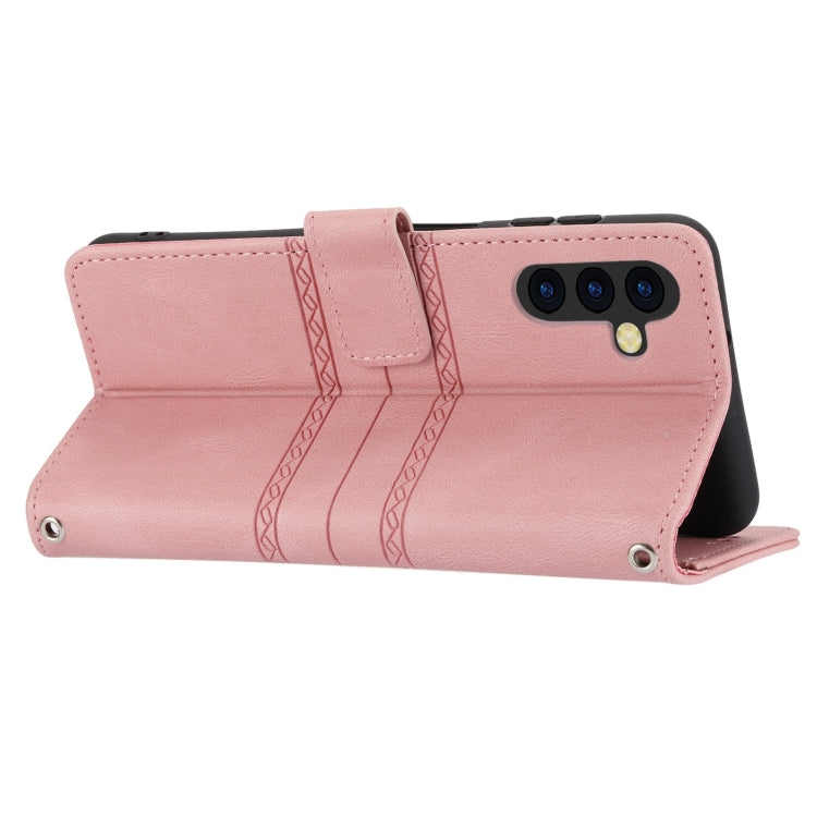 For Samsung Galaxy A54 5G Embossed Stripes Skin Feel Leather Phone Case