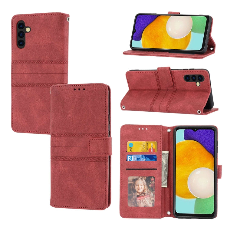 For Samsung Galaxy A54 5G Embossed Stripes Skin Feel Leather Phone Case