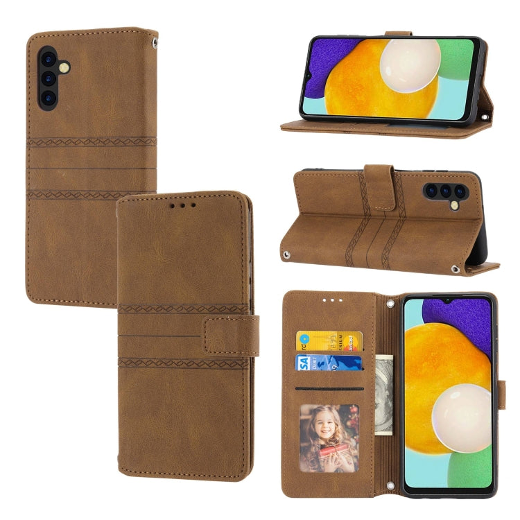 For Samsung Galaxy A54 5G Embossed Stripes Skin Feel Leather Phone Case
