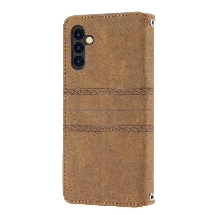 For Samsung Galaxy A54 5G Embossed Stripes Skin Feel Leather Phone Case