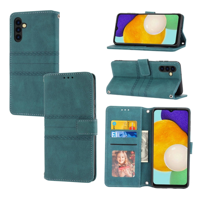 For Samsung Galaxy A54 5G Embossed Stripes Skin Feel Leather Phone Case