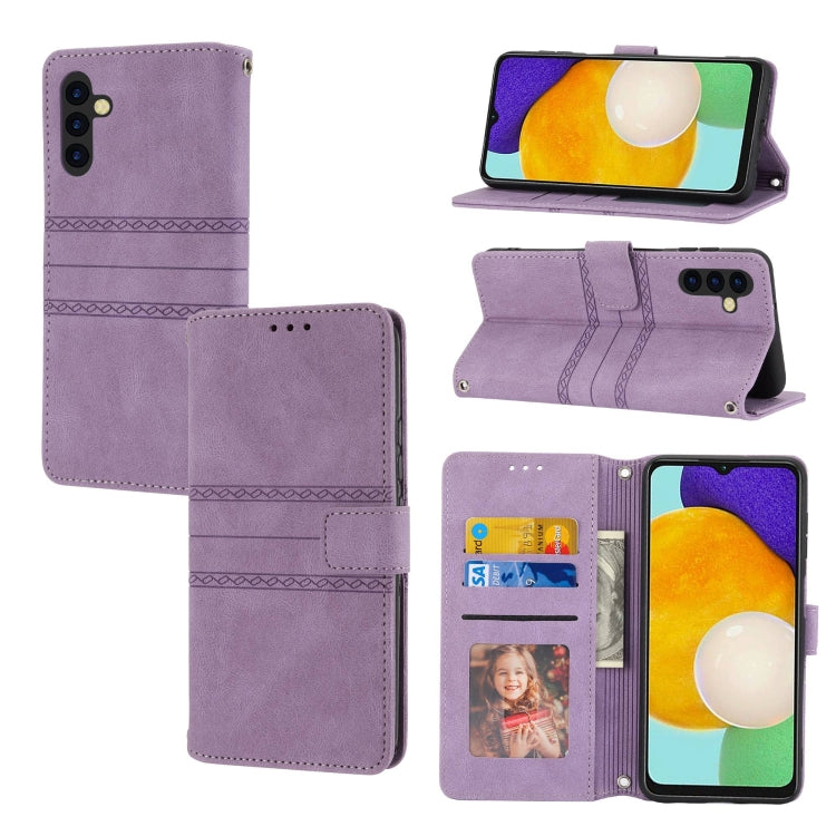 For Samsung Galaxy A54 5G Embossed Stripes Skin Feel Leather Phone Case