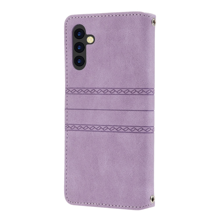For Samsung Galaxy A54 5G Embossed Stripes Skin Feel Leather Phone Case
