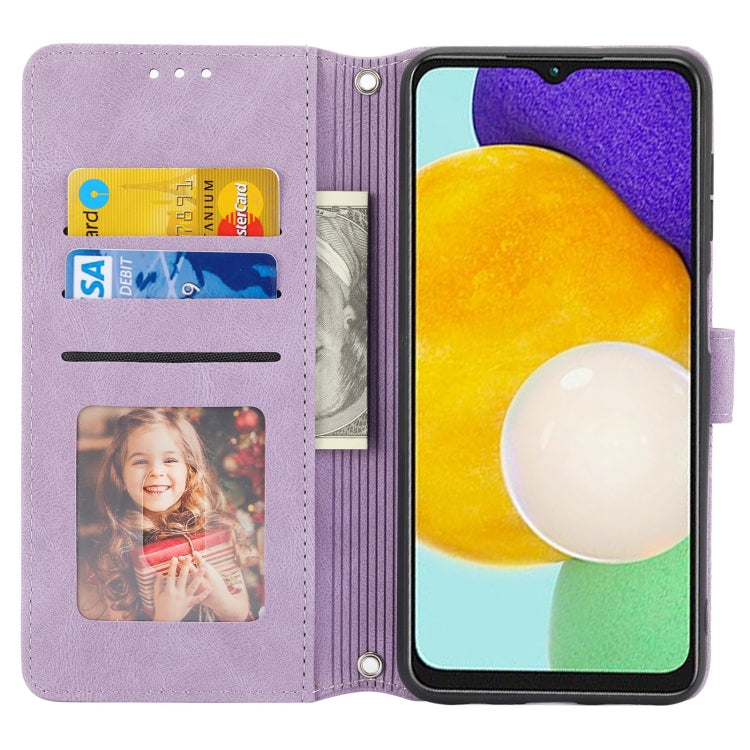 For Samsung Galaxy A54 5G Embossed Stripes Skin Feel Leather Phone Case