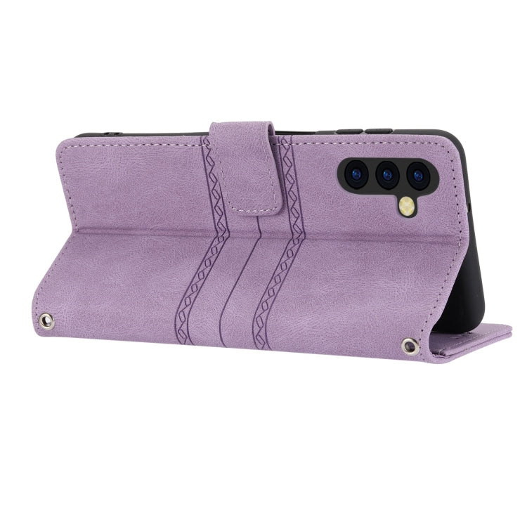 For Samsung Galaxy A54 5G Embossed Stripes Skin Feel Leather Phone Case