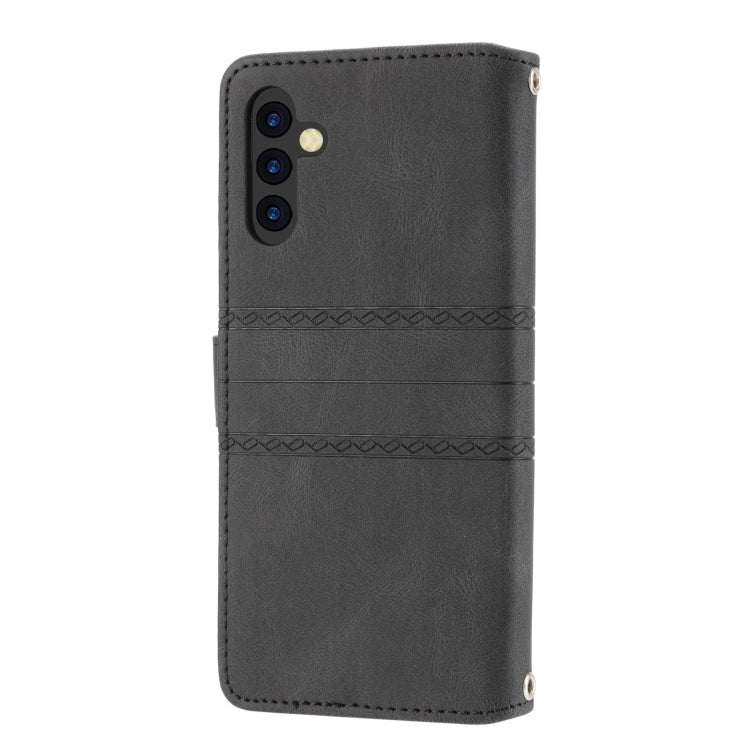 For Samsung Galaxy A54 5G Embossed Stripes Skin Feel Leather Phone Case