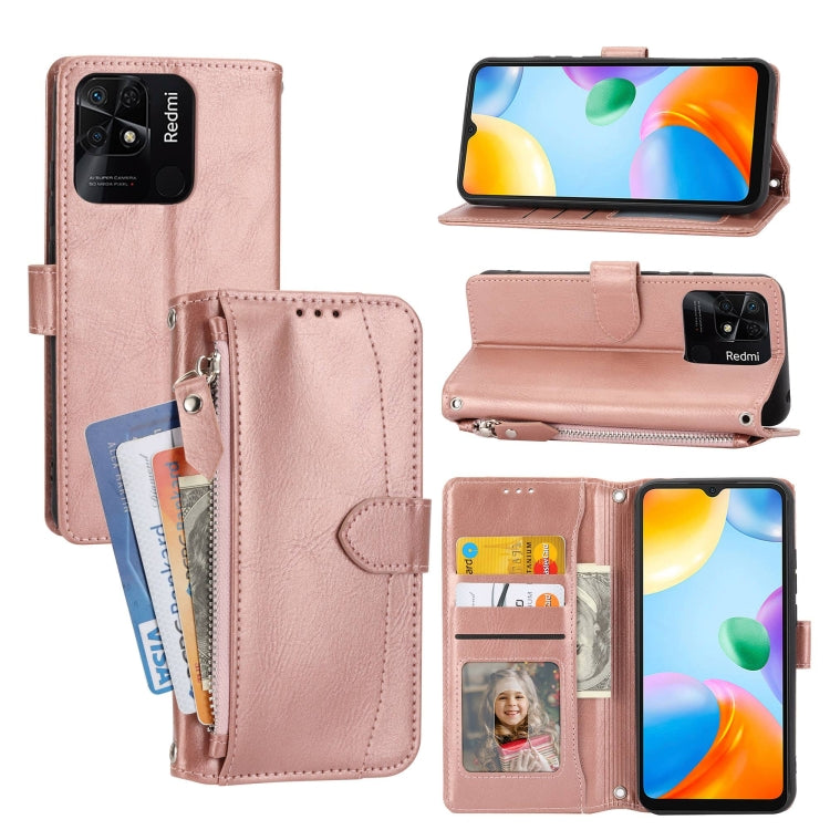 For Xiaomi Redmi 12C Oil Skin Zipper Wallet Leather Phone Case