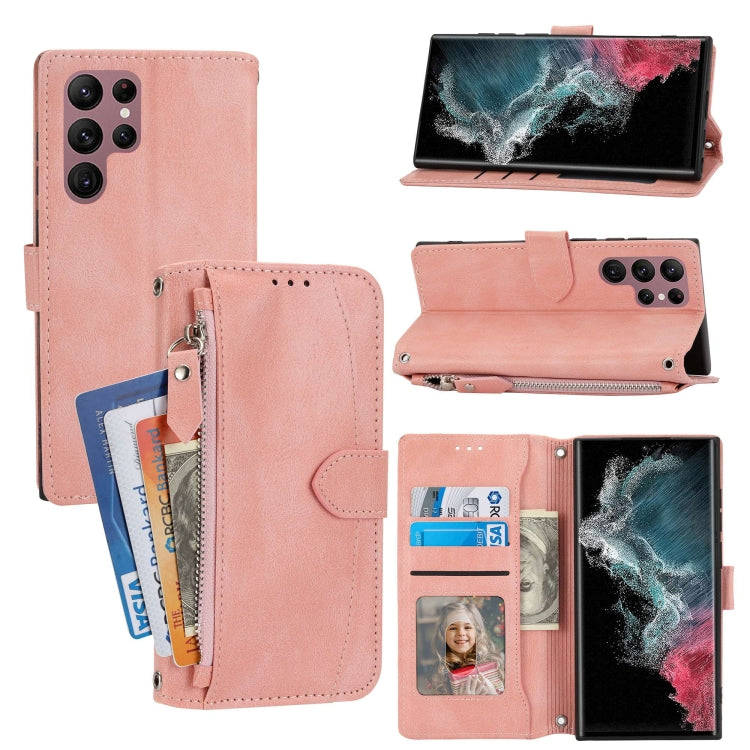 For Samsung Galaxy S23 Ultra 5G Oil Skin Zipper Wallet Leather Phone Case