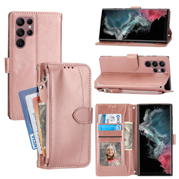 For Samsung Galaxy S23 Ultra 5G Oil Skin Zipper Wallet Leather Phone Case