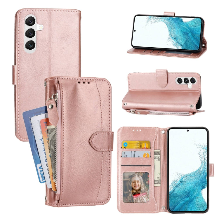 For Samsung Galaxy A34 5G Oil Skin Zipper Wallet Leather Phone Case