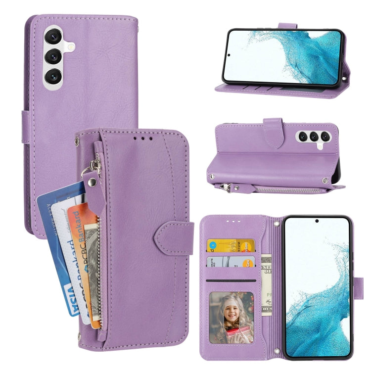 For Samsung Galaxy A34 5G Oil Skin Zipper Wallet Leather Phone Case