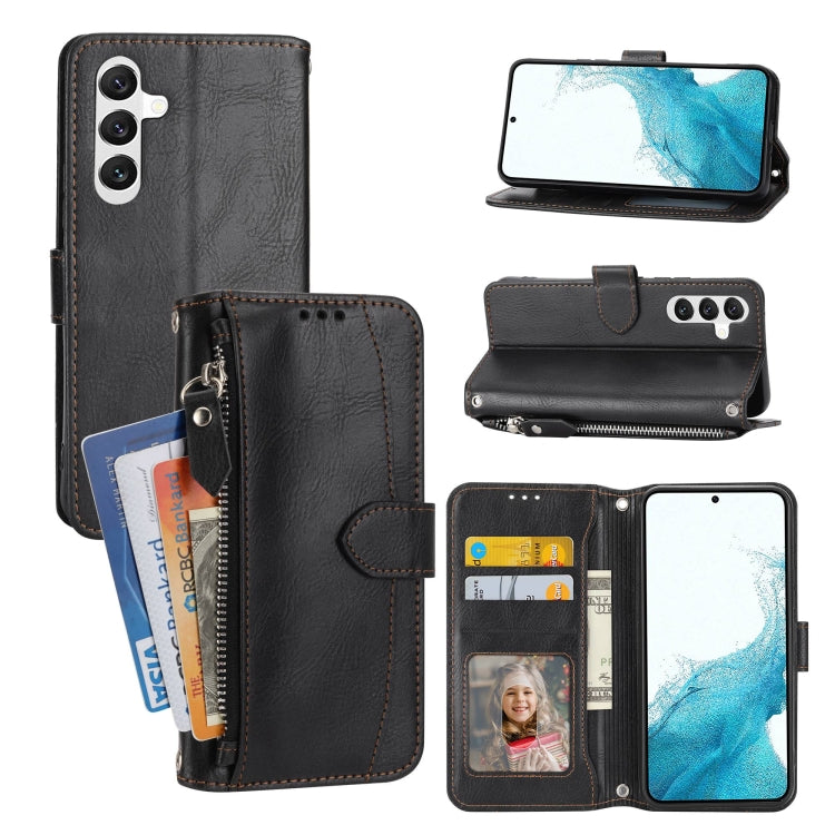 For Samsung Galaxy A54 5G Oil Skin Zipper Wallet Leather Phone Case