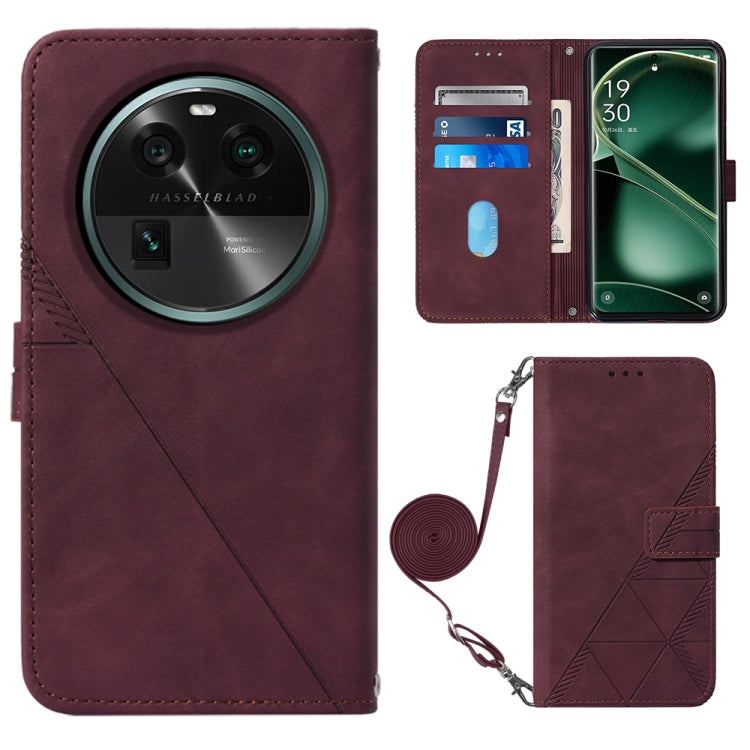 For OPPO Find X6 Crossbody 3D Embossed Flip Leather Phone Case