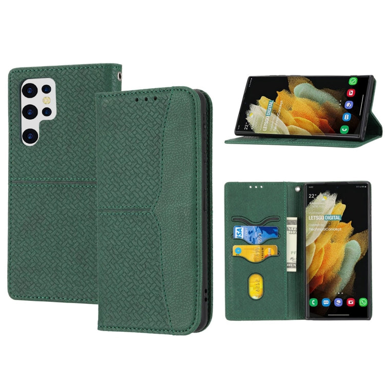 For Samsung Galaxy S23 Ultra 5G Woven Texture Stitching Magnetic Leather Phone Case