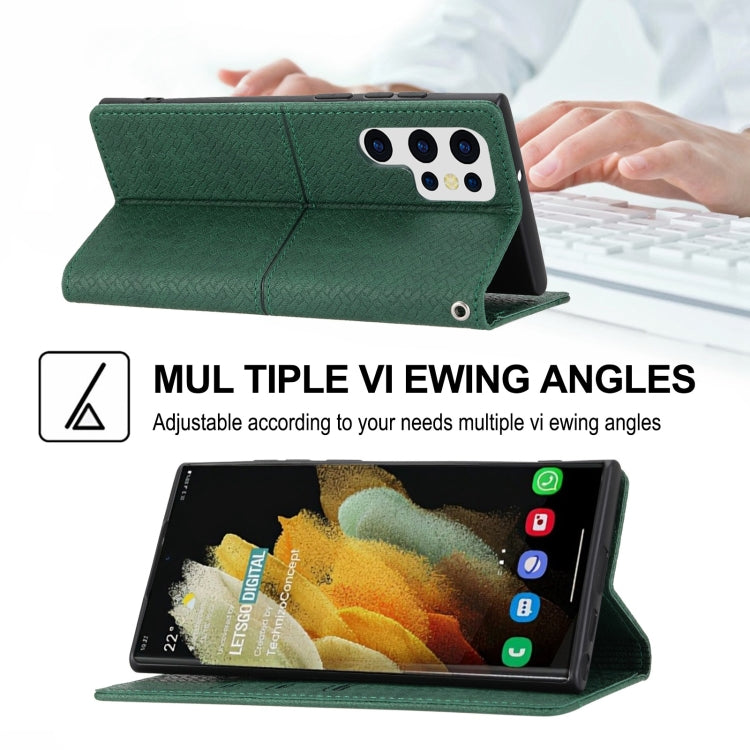 For Samsung Galaxy S23 Ultra 5G Woven Texture Stitching Magnetic Leather Phone Case