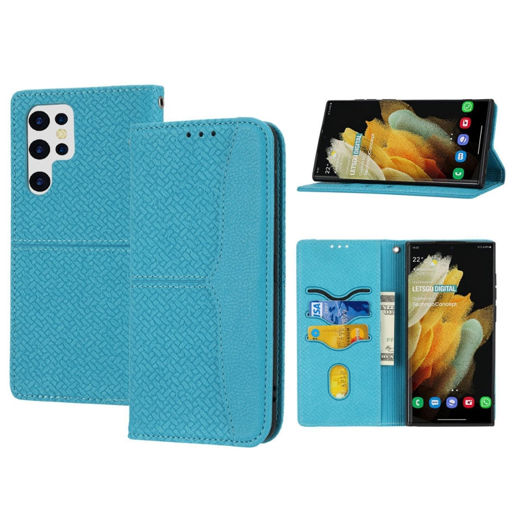 For Samsung Galaxy S23 Ultra 5G Woven Texture Stitching Magnetic Leather Phone Case