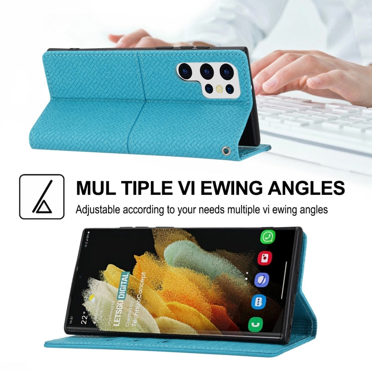 For Samsung Galaxy S23 Ultra 5G Woven Texture Stitching Magnetic Leather Phone Case