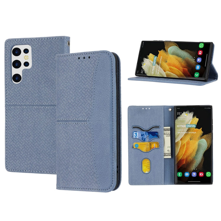 For Samsung Galaxy S23 Ultra 5G Woven Texture Stitching Magnetic Leather Phone Case