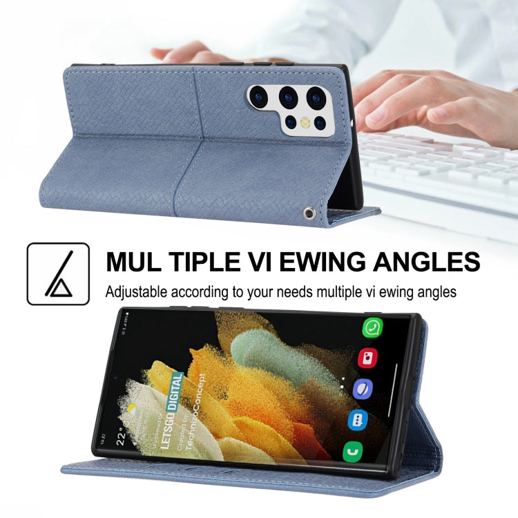 For Samsung Galaxy S23 Ultra 5G Woven Texture Stitching Magnetic Leather Phone Case