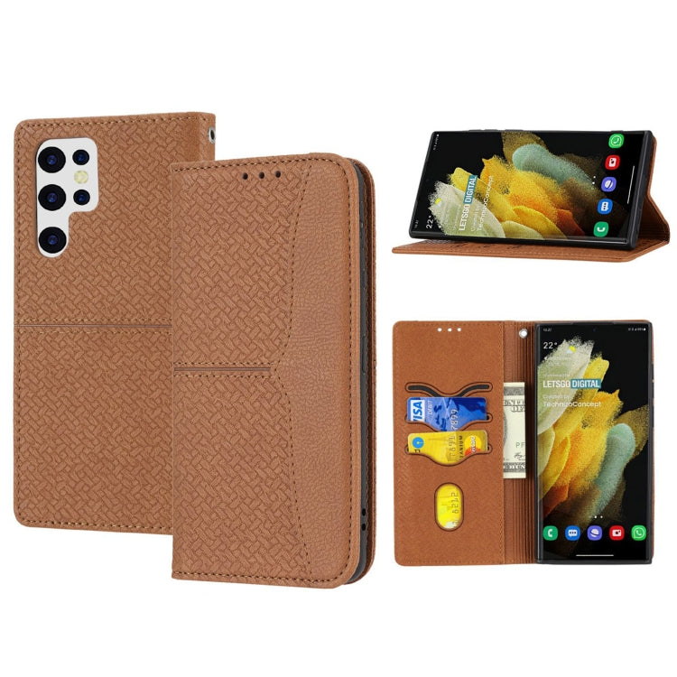 For Samsung Galaxy S23 Ultra 5G Woven Texture Stitching Magnetic Leather Phone Case