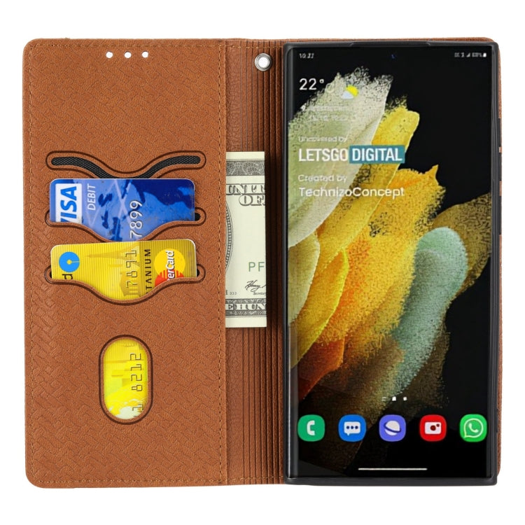 For Samsung Galaxy S23 Ultra 5G Woven Texture Stitching Magnetic Leather Phone Case