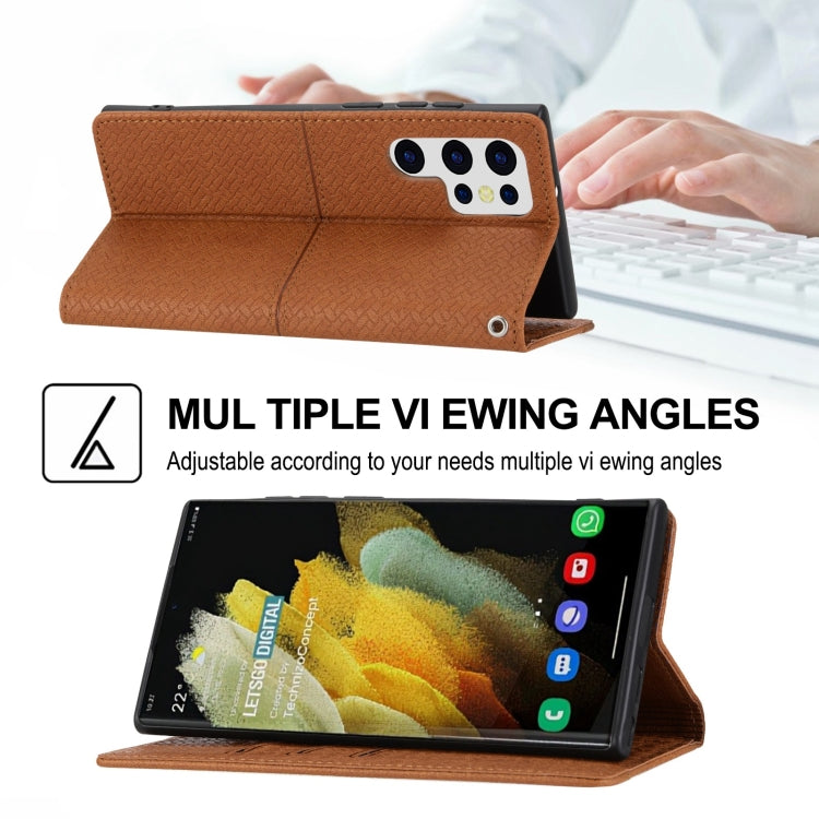 For Samsung Galaxy S23 Ultra 5G Woven Texture Stitching Magnetic Leather Phone Case