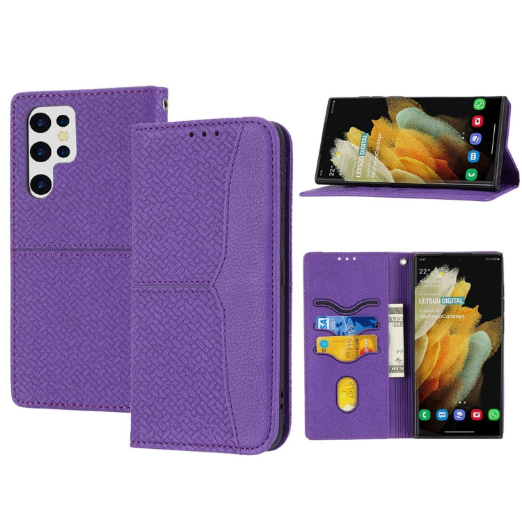 For Samsung Galaxy S23 Ultra 5G Woven Texture Stitching Magnetic Leather Phone Case