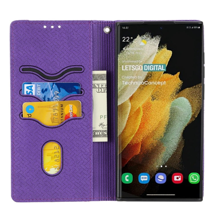 For Samsung Galaxy S23 Ultra 5G Woven Texture Stitching Magnetic Leather Phone Case