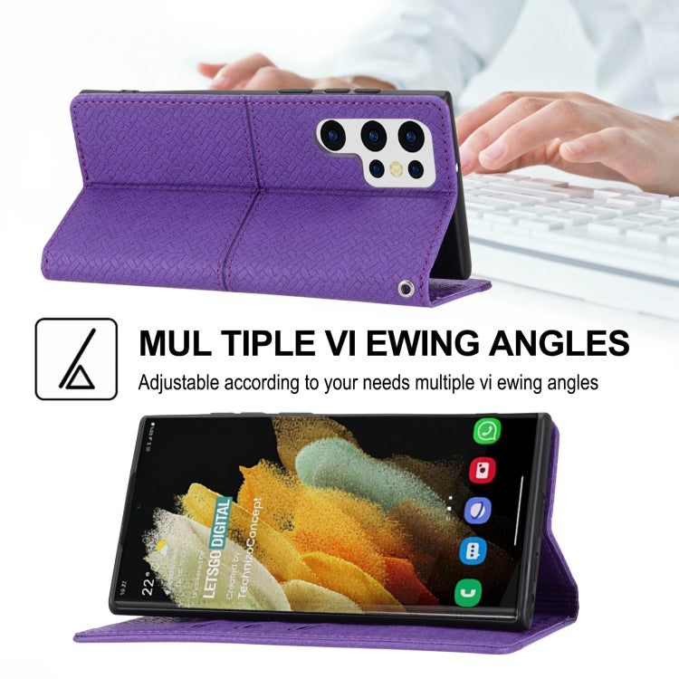 For Samsung Galaxy S23 Ultra 5G Woven Texture Stitching Magnetic Leather Phone Case