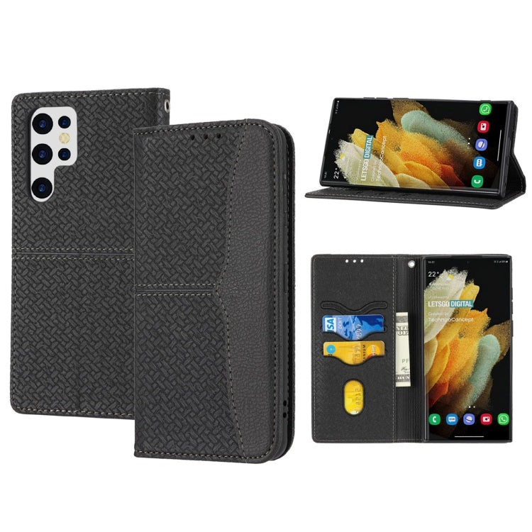 For Samsung Galaxy S23 Ultra 5G Woven Texture Stitching Magnetic Leather Phone Case