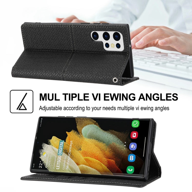 For Samsung Galaxy S23 Ultra 5G Woven Texture Stitching Magnetic Leather Phone Case