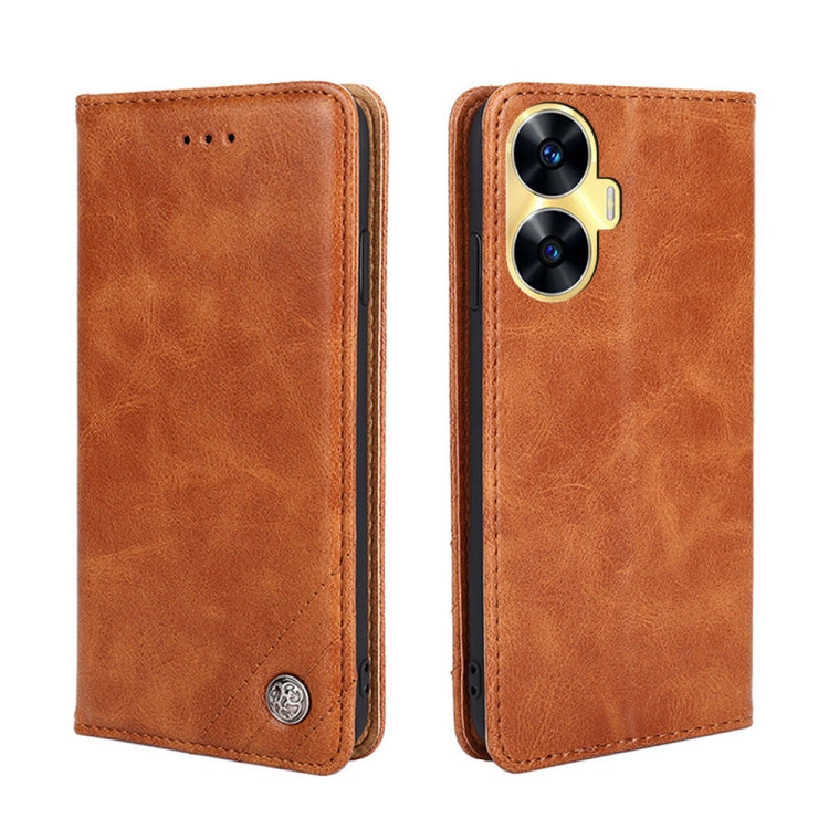 For Realme C55 Non-Magnetic Retro Texture Leather Phone Case