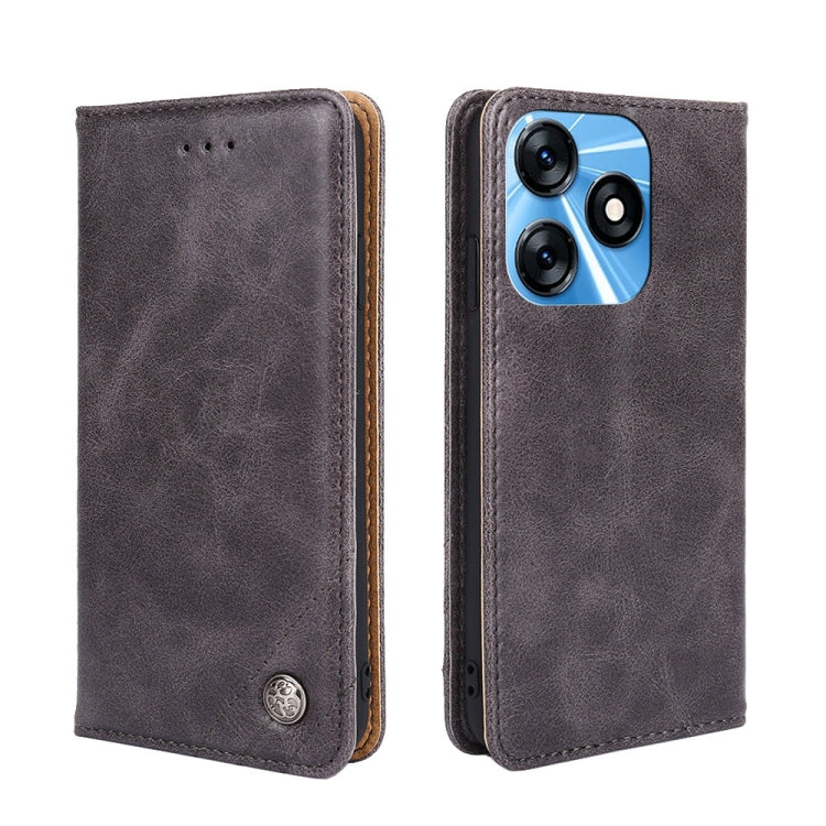 For Tecno Spark 10 4G Non-Magnetic Retro Texture Leather Phone Case
