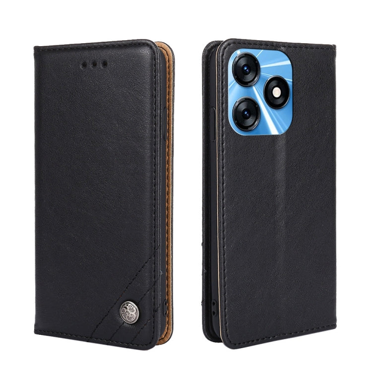 For Tecno Spark 10 4G Non-Magnetic Retro Texture Leather Phone Case