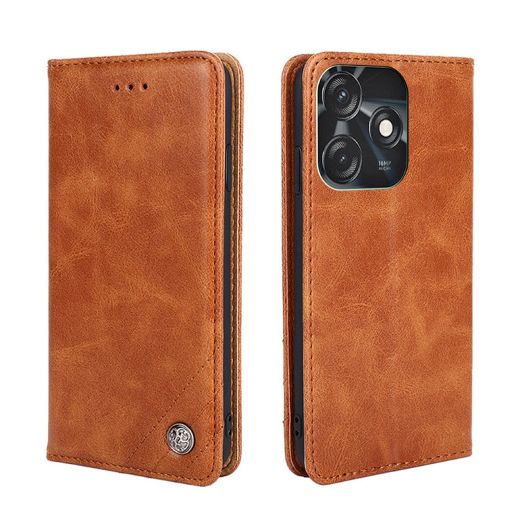 For Tecno Spark 10C Non-Magnetic Retro Texture Leather Phone Case