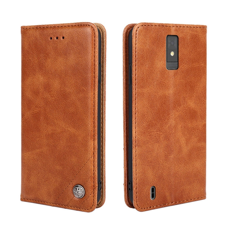 For ZTE Blade A32 Non-Magnetic Retro Texture Leather Phone Case