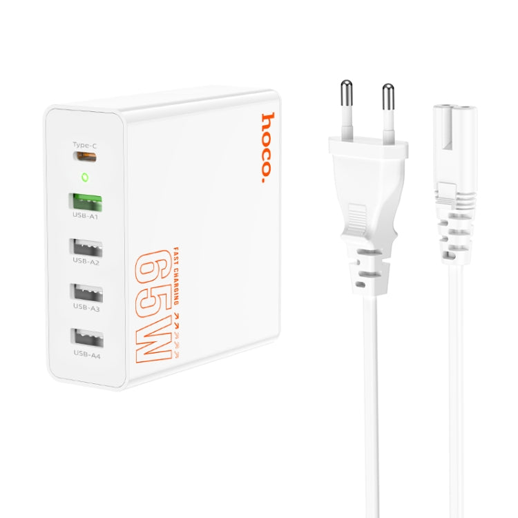 hoco C114A Vision PD 65W USB-C / Type-C + 4 USB Five Ports Fast Charger, Plug Type:EU Plug(White)