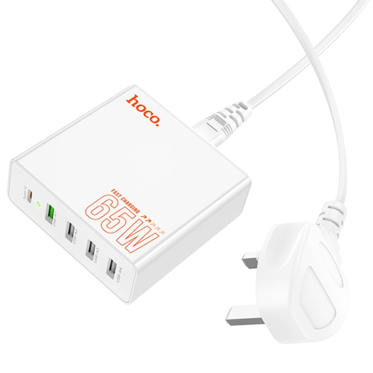 hoco C114B Vision PD 65W USB-C / Type-C + 4 USB Five Ports Fast Charger, Plug Type:UK Plug(White)