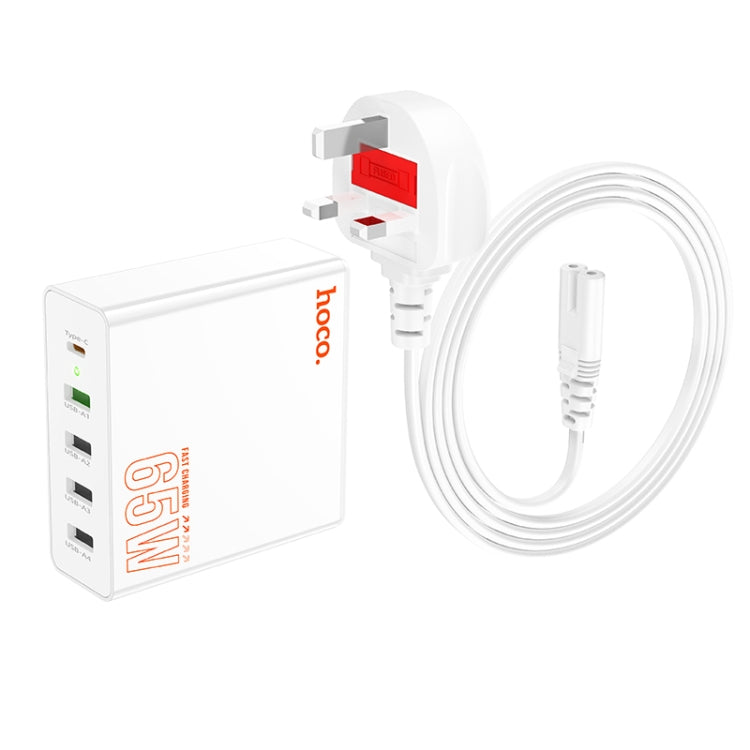 hoco C114B Vision PD 65W USB-C / Type-C + 4 USB Five Ports Fast Charger, Plug Type:UK Plug(White)
