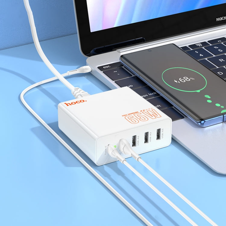 hoco C114B Vision PD 65W USB-C / Type-C + 4 USB Five Ports Fast Charger, Plug Type:UK Plug(White)