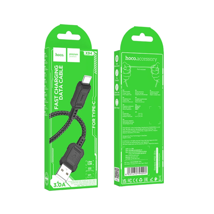 hoco X94 Leader 3A USB to USB-C / Type-C Charging Data Dable, Length:1m