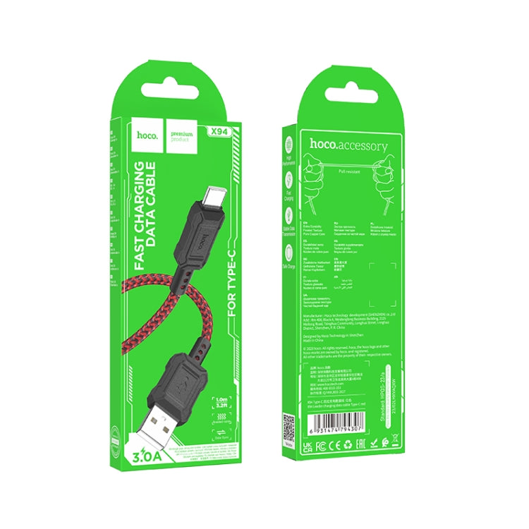 hoco X94 Leader 3A USB to USB-C / Type-C Charging Data Dable, Length:1m