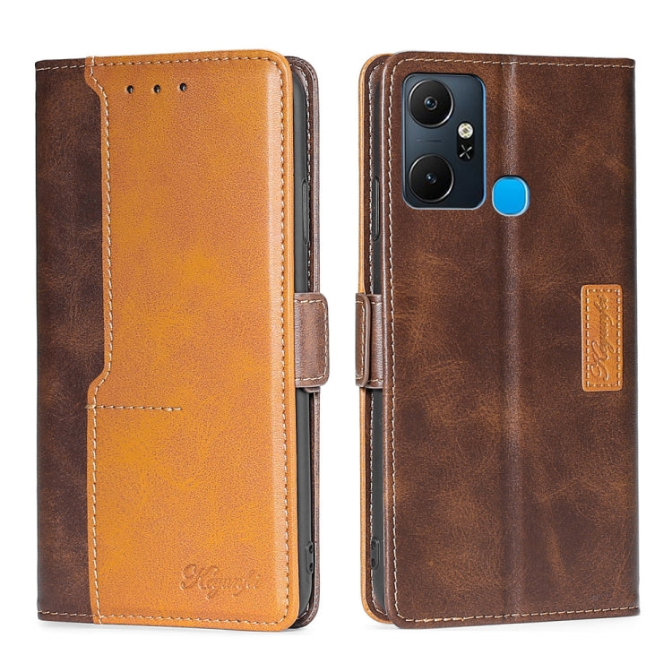 For Infinix Smart 6 Plus Contrast Color Side Buckle Leather Phone Case