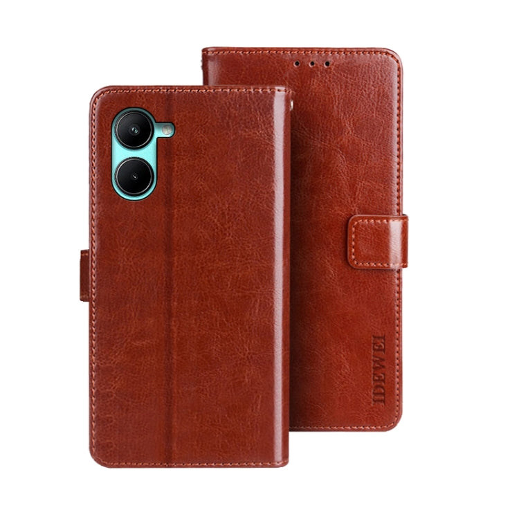 For Realme C33 2023 idewei Crazy Horse Texture Leather Phone Case with Holder