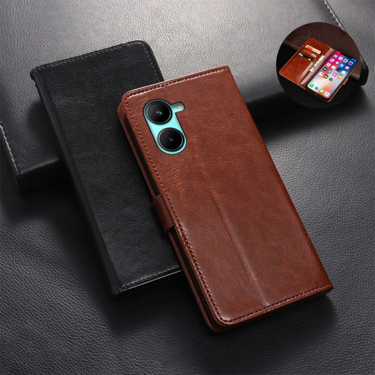 For Realme C33 2023 idewei Crazy Horse Texture Leather Phone Case with Holder