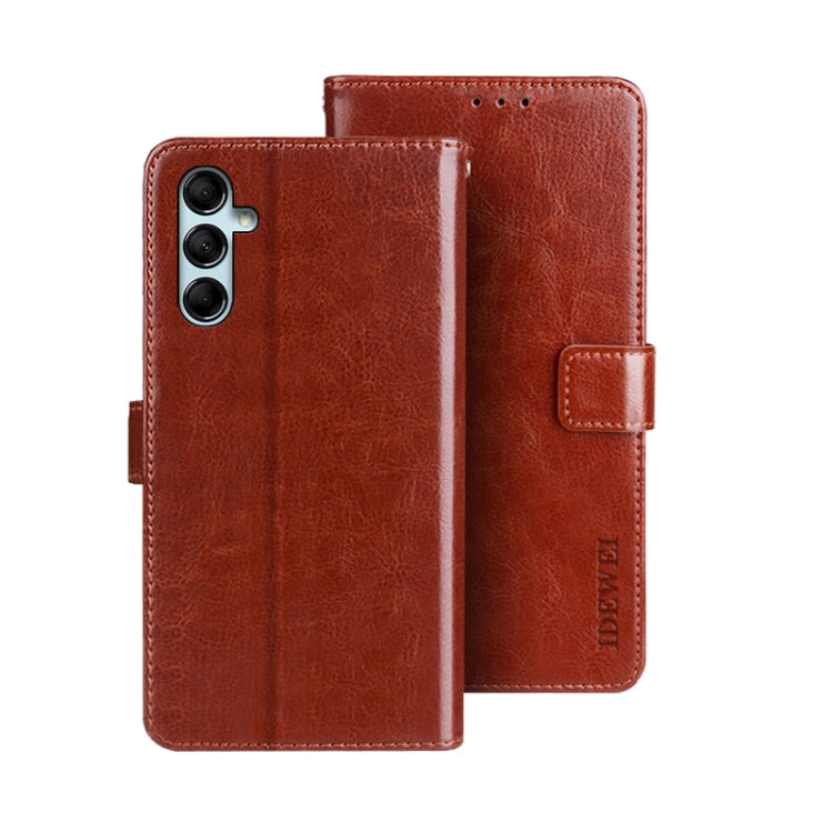 For Samsung Galaxy M14 5G idewei Crazy Horse Texture Leather Phone Case with Holder